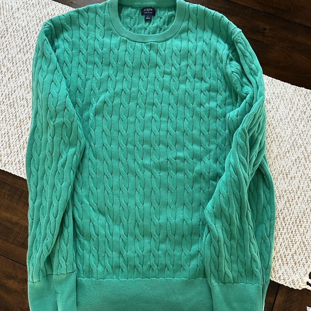 J. Crew Vibrant Green Cable Knit Crewneck Sweater